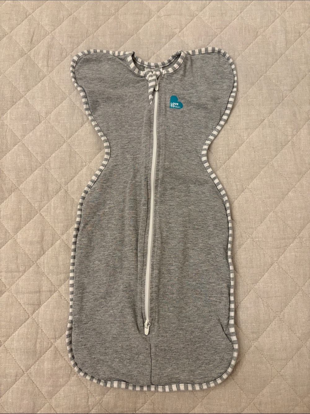 Love to dream Grey Sleeveless Swaddle with Striped Trim